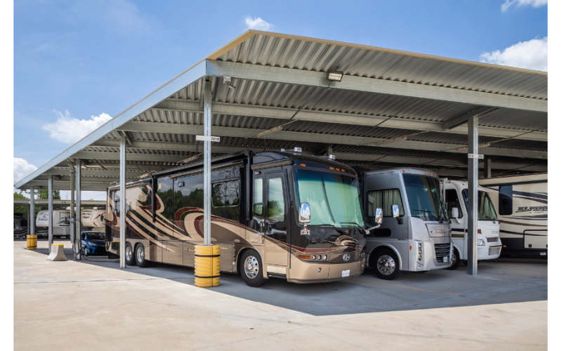 RVs parked at storage facility